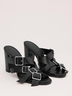 Mango Block Heel Buckle Sandals, Black - view 2, Black