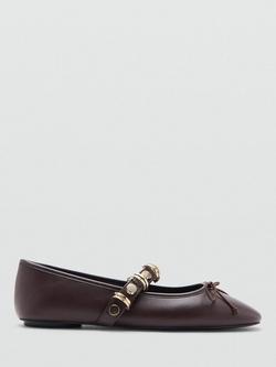 Mango Metallic Strap Detailed Ballet Pumps, Bordeaux, Bordeaux