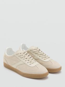 Mango Camy Lace Up Round Toe Trainers, Sand - view 2, Sand