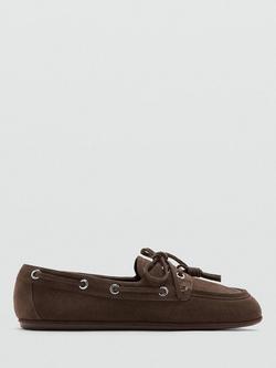 Mango Eris Suede Laced Boat Shoes, Chocolate, Chocolate