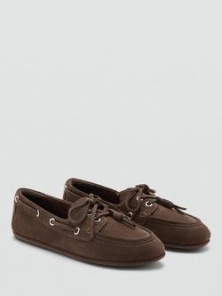 Mango Eris Suede Laced Boat Shoes, Chocolate - view 2, Chocolate