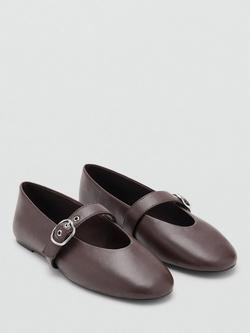 Mango Bridge Strap Leather Pumps, Chocolate - view 2, Chocolate