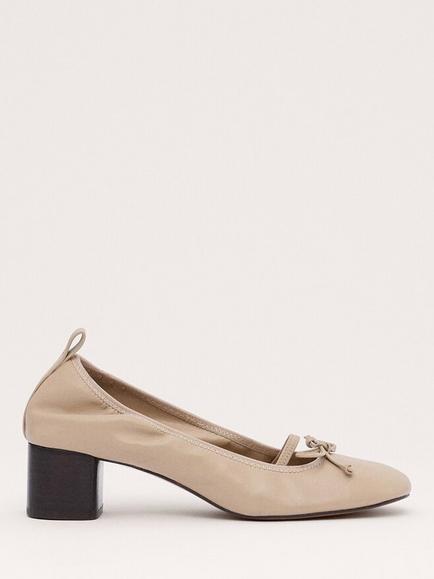 Mango Block Heel Ballet Pumps, Beige, Beige