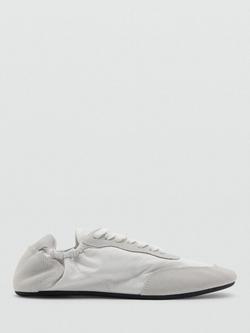 Mango Leather Lace Up Trainers, White/Grey, White/Grey