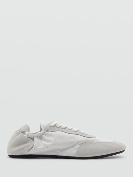 Mango Leather Lace Up Trainers, White/Grey, White/Grey