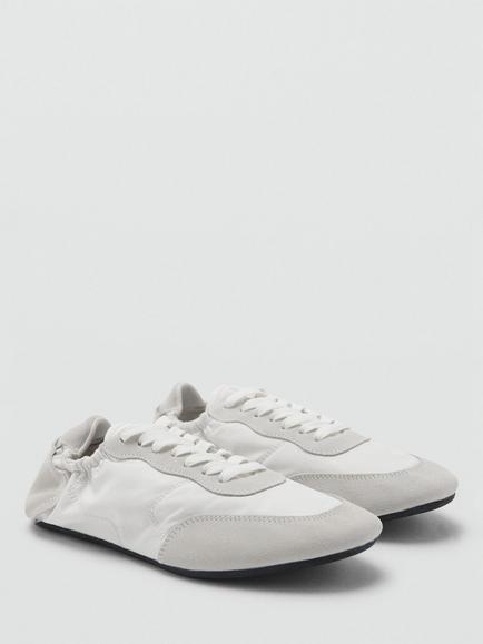 Mango Leather Lace Up Trainers, White/Grey - view 2, White/Grey