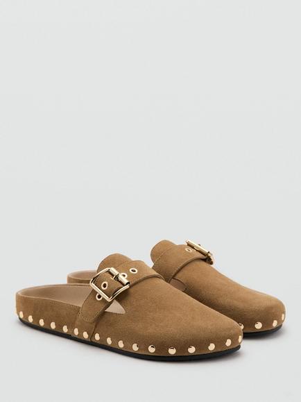 Mango Suede Studded Mules, Sand - view 2, Sand