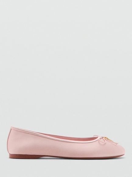 Mango Bow Detail Ballerina Pumps, Pink, Pink