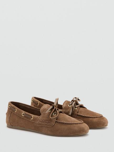 Mango Leather Bow Detail Boat Shoes, Brown - view 2, Brown