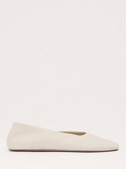 Mango Leather Square Toe Ballet Pumps, Cream, Cream