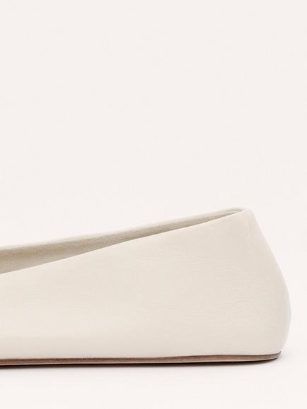 Mango Leather Square Toe Ballet Pumps, Cream - view 2, Cream