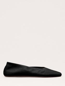 Mango Leather Square Toe Ballet Pumps, Black