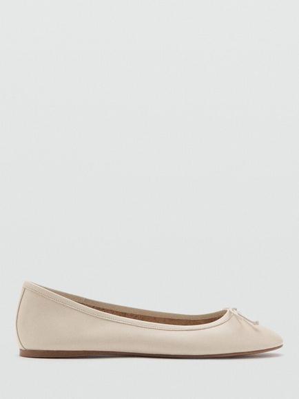 Mango Bow Detail Ballet Pumps, White, White