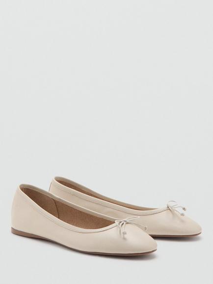 Mango Bow Detail Ballet Pumps, White - view 2, White