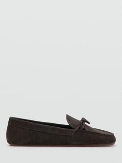 Mango Handstitched Moccasin Loafers, Chocolate, Chocolate
