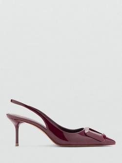Mango Buckle Pointed-Toe Slingback Court Shoes, Bordeaux
