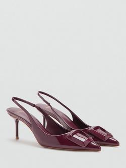 Mango Buckle Pointed-Toe Slingback Court Shoes - view 2, Bordeaux
