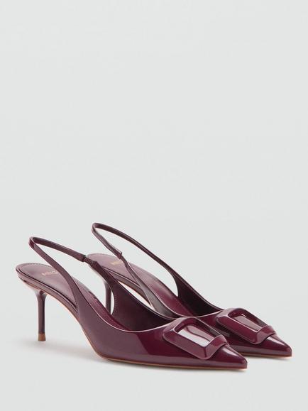 Mango Buckle Pointed-Toe Slingback Court Shoes - view 2, Bordeaux