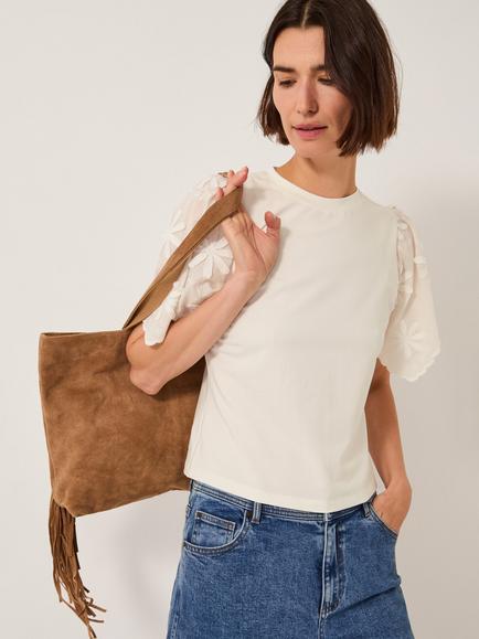Monsoon Mel Floral Jersey T-Shirt, Ivory, Ivory