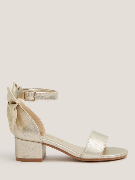 Monsoon Kids' Bow Back Open Toe Block Heel Shoes, Gold, Gold