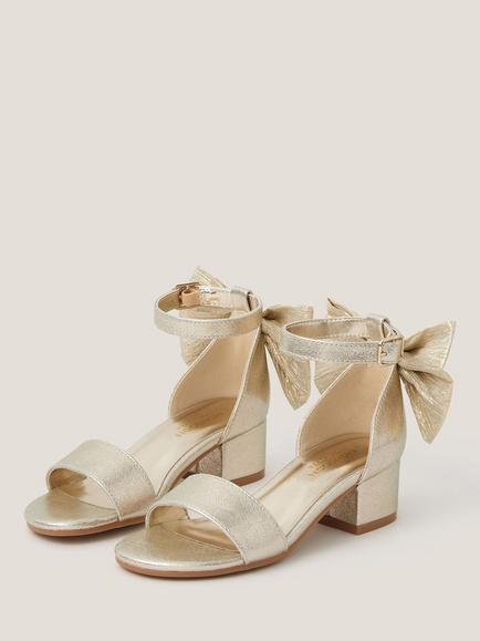 Monsoon Kids' Bow Back Open Toe Block Heel Shoes, Gold - view 2, Gold