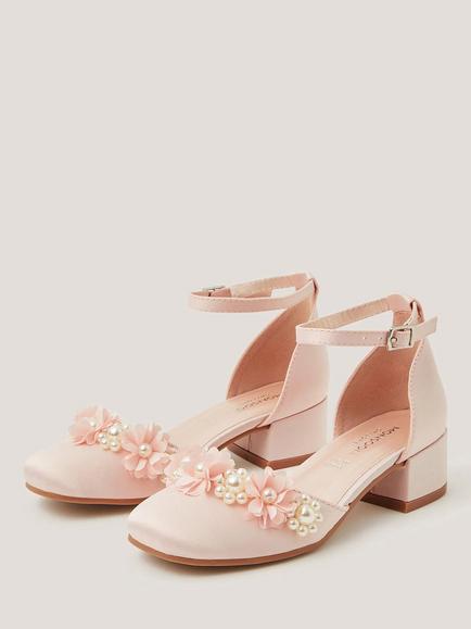 Monsoon Kids' Flower Embellished Closed Toe Heels, Pink