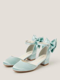 Monsoon Kids' Sara Bow Back Closed Toe Block Heel Shoes, Sage - view 2, Sage
