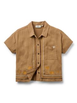 Passenger Waveney Seersucker Cotton Shirt, Brown, Brown