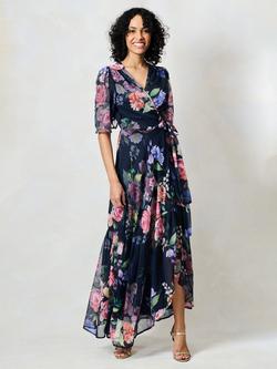 Hope & Ivy The Ayame Flutter Sleeve Wrap Maxi Dress, Navy, Navy