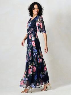 Hope & Ivy The Ayame Flutter Sleeve Wrap Maxi Dress, Navy - view 2, Navy