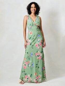 Hope & Ivy The Ella-May Floral Tie Back Maxi Dress, Green, Green