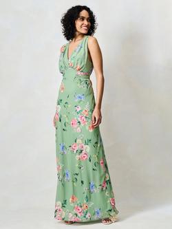 Hope & Ivy The Ella-May Floral Tie Back Maxi Dress, Green - view 2, Green