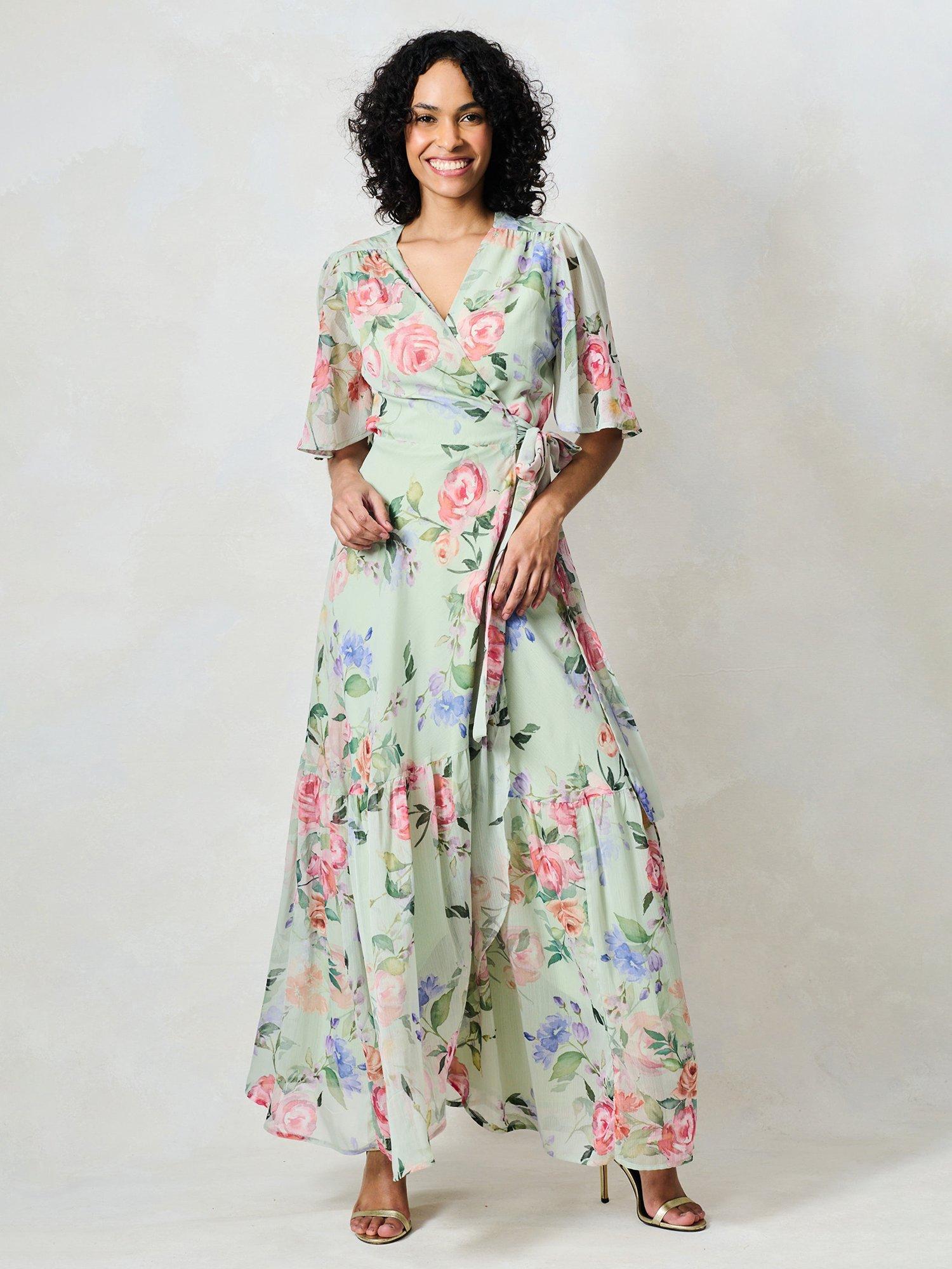 hope and ivy green floral dress & The Emi Tie Waist Wrap Maxi Dress, GL-07.24.26