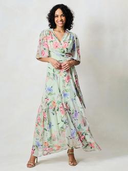 Hope & Ivy The Emi Floral Tie Waist Wrap Maxi Dress, Green - view 2, Green