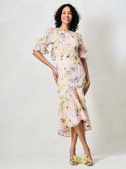 Hope & Ivy The Jeanette Floral Open Ruffle Back Midi Dress, Pink, Pink