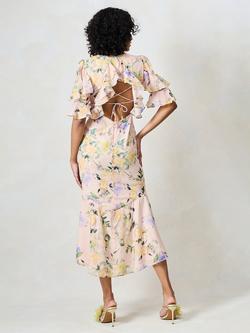 Hope & Ivy The Jeanette Floral Open Ruffle Back Midi Dress, Pink - view 2, Pink