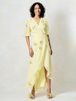 Hope & Ivy The Joy Embellished Wrap Dress, Yellow, Yellow