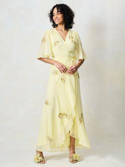 Hope & Ivy The Joy Embellished Wrap Dress, Yellow - view 2, Yellow
