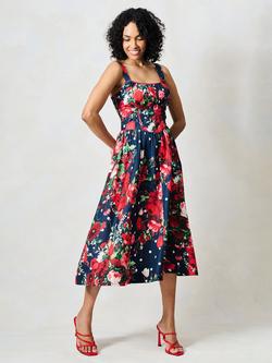 Hope & Ivy The Leona Square Neck Floral Midi Dress, Navy - view 2, Navy