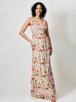 Hope & Ivy The Misty Floral Sparkle Tie Back Maxi Dress, Green And Pink - view 2, Green And Pink