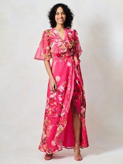 Hope & Ivy The Pixie Tie Waist Wrap Maxi Dress, Pink, Pink