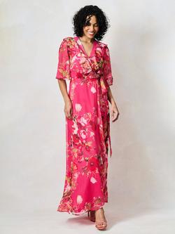 Hope & Ivy The Pixie Tie Waist Wrap Maxi Dress, Pink - view 2, Pink