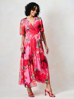 Hope & Ivy The Rosanna Tie Waist Wrap Maxi Dress, Pink And Red, Pink And Red
