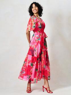 Hope & Ivy The Rosanna Tie Waist Wrap Maxi Dress, Pink And Red - view 2, Pink And Red