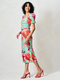 Hope & Ivy The Rowena Floral Sweetheart Neck Pencil Dress, Green And Pink - view 2, Green And Pink