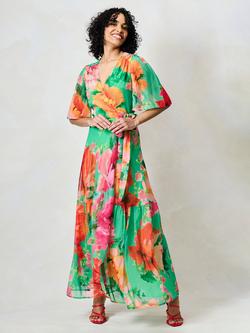 Hope & Ivy The Samantha Floral Flutter Sleeve Wrap Maxi Dress, Green And Red - view 2, Green And Red