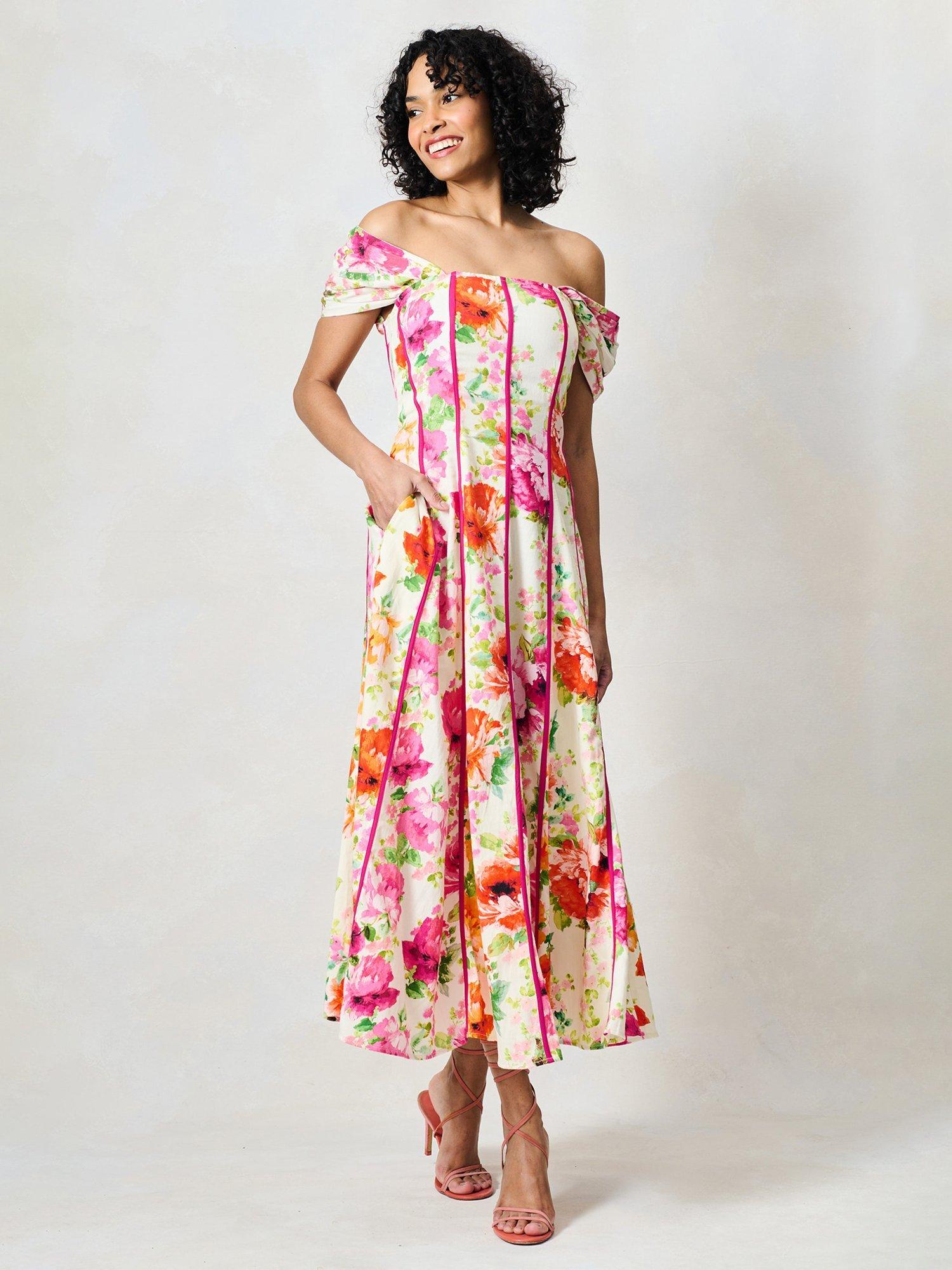 topshop floral corset midi dress Hope & Ivy The Shannon Dress, Green And Pink ASOS DESIGN satin cami Z99:併売 Off shoulder Founded by Conna Walker Color:Ultra Violet Ombré