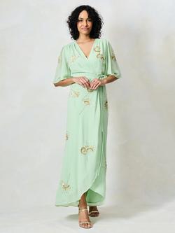 Hope & Ivy The Sunday Embellished Wrap Dress, Green, Green