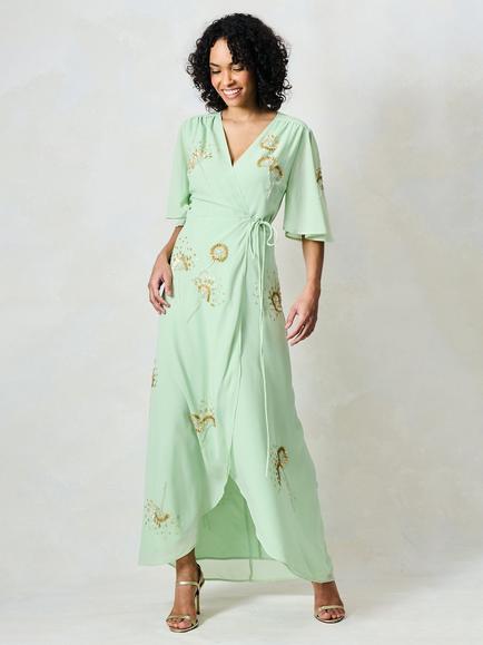 Hope & Ivy The Sunday Embellished Wrap Dress, Green - view 2, Green