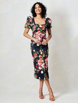 Hope & Ivy The Trisha Square Neck Floral Midi Dress, Black, Black